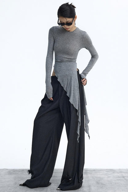 Ruffled Lyocell Asymmetrical Top