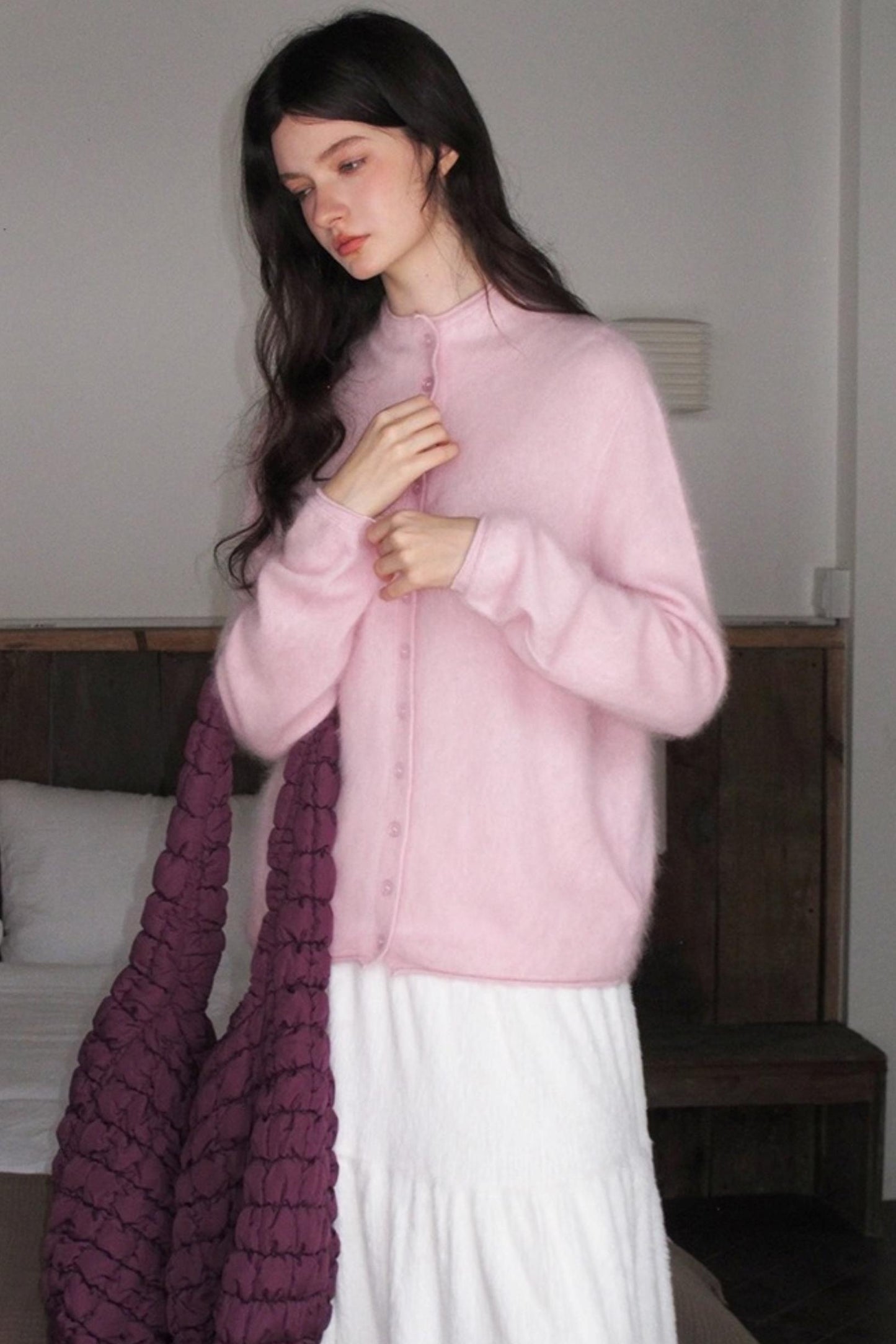 Elf White Wool Cashmere Cardigan Set-Up