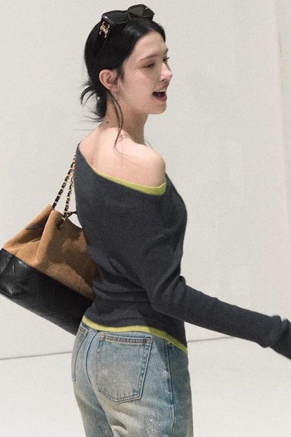 Wool Off-Shoulder Knit Top