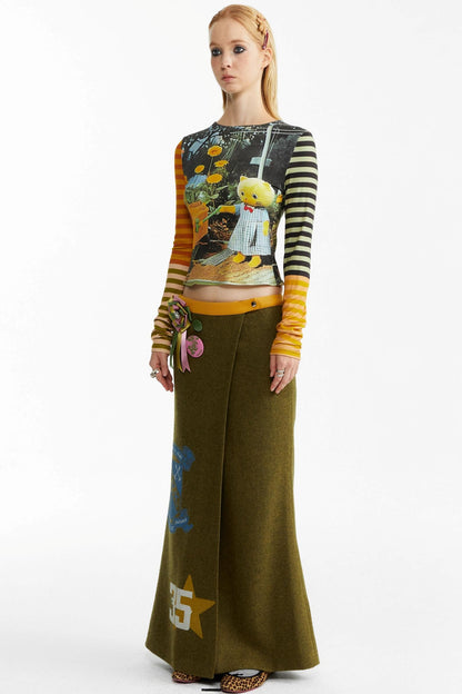 Olive Woolen Long Skirt
