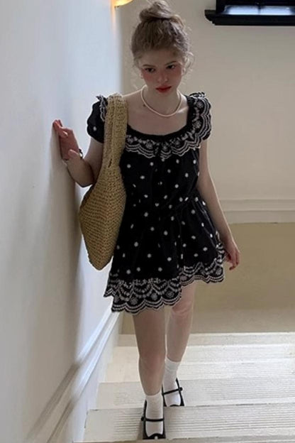 Nursery Blue Embroidered Puff Sleeve Dress