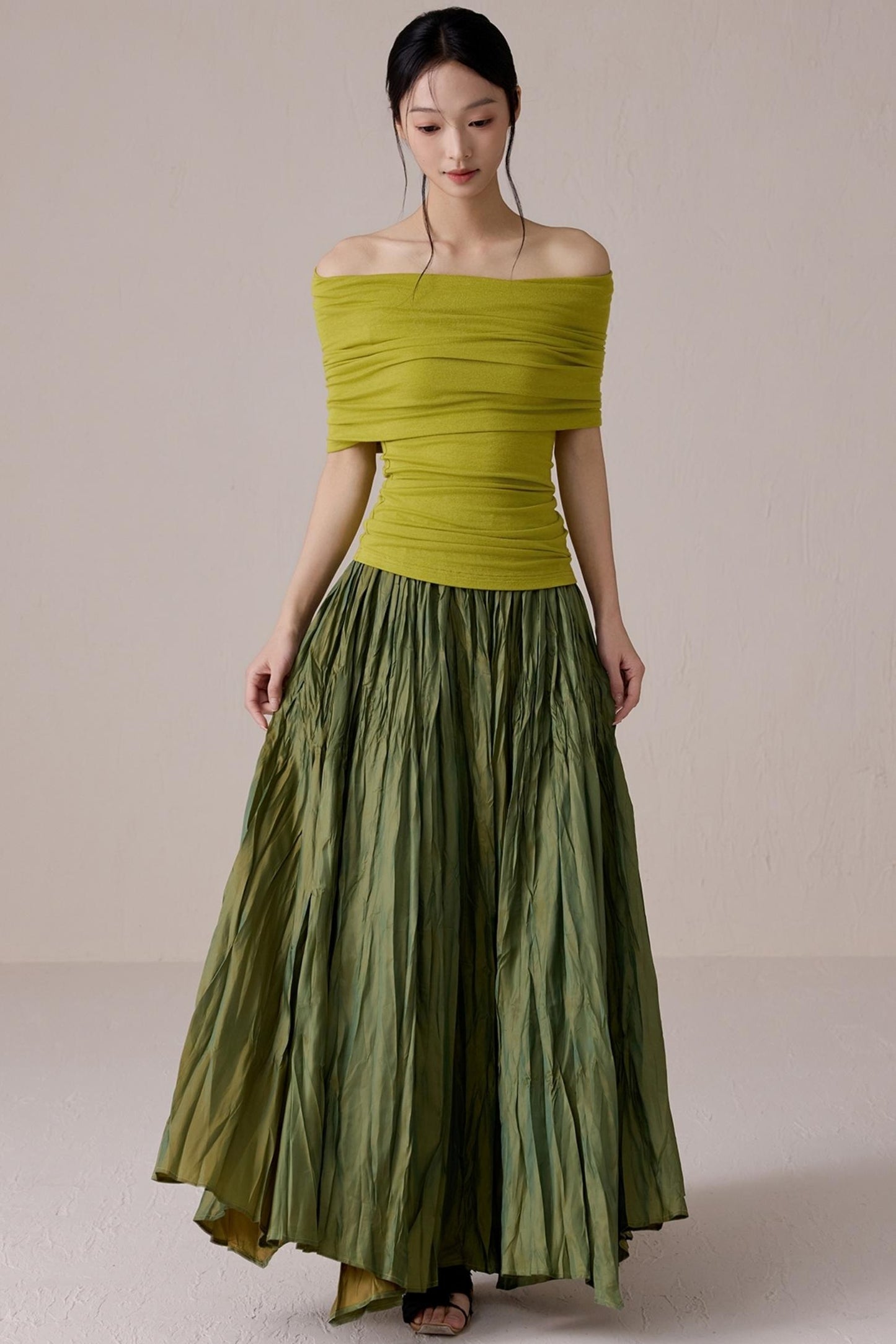 Green One-Shoulder Knit Top