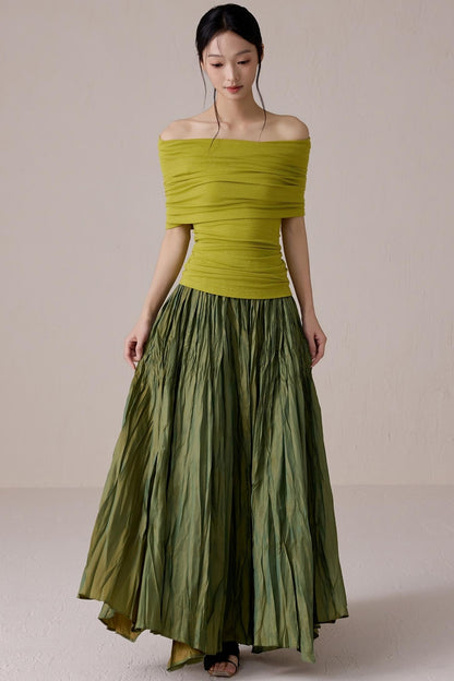 Green One-Shoulder Knit Top