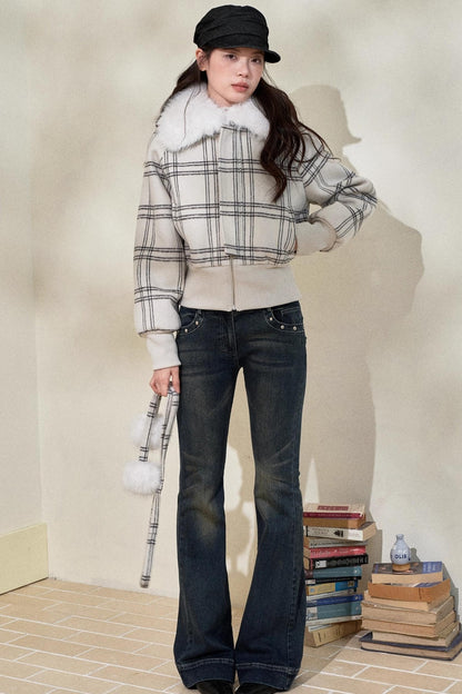 Original White Check Wool Short Coat