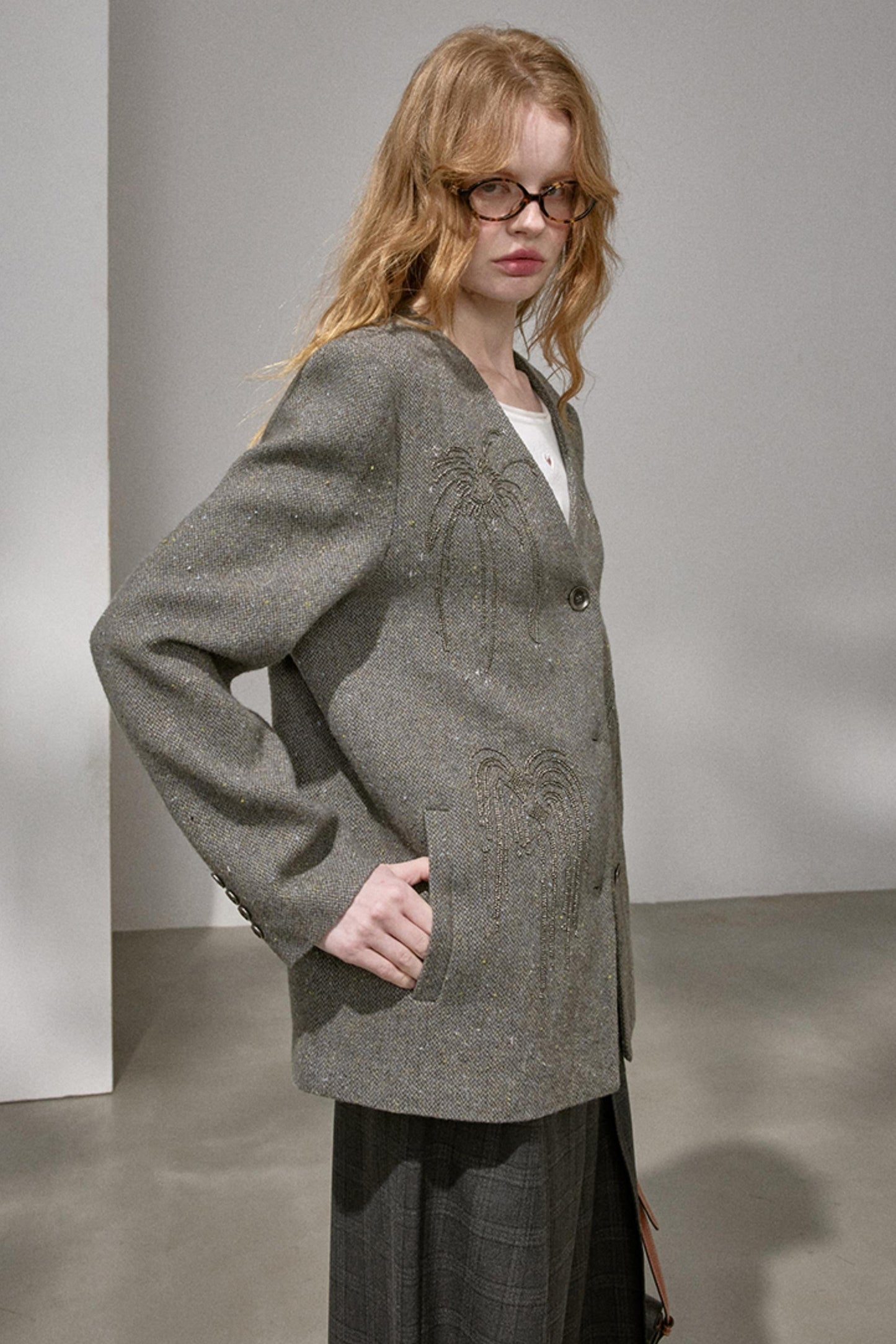 High-Density Beaded V-Neck Jacket