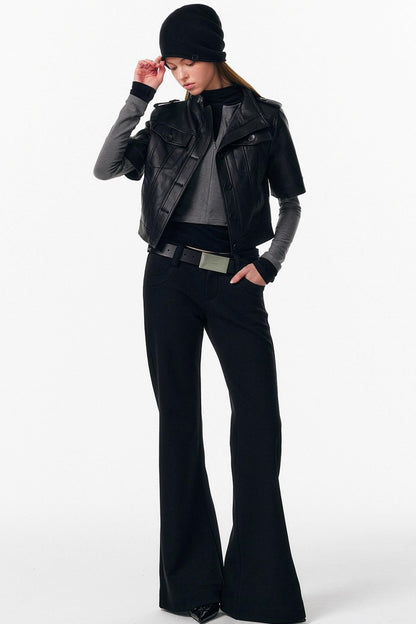 Leather Mid-Sleeve Slim Jacket
