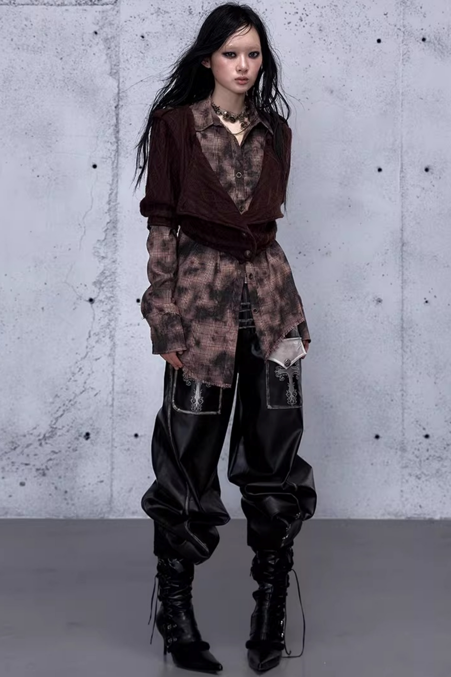 Plaid Knit Irregular Top