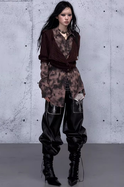 Plaid Knit Irregular Top