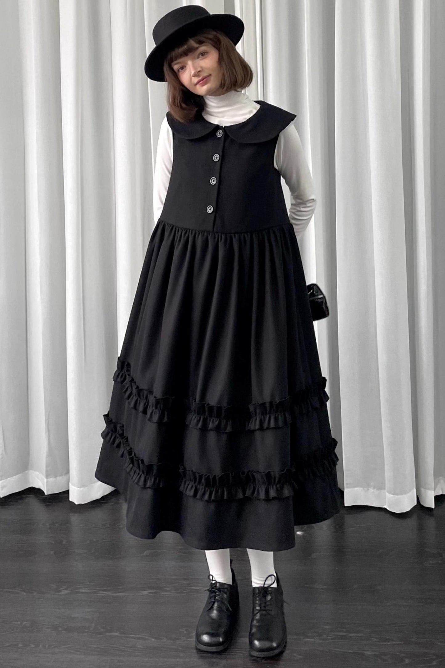 Black Woolen Layered Vest Dress