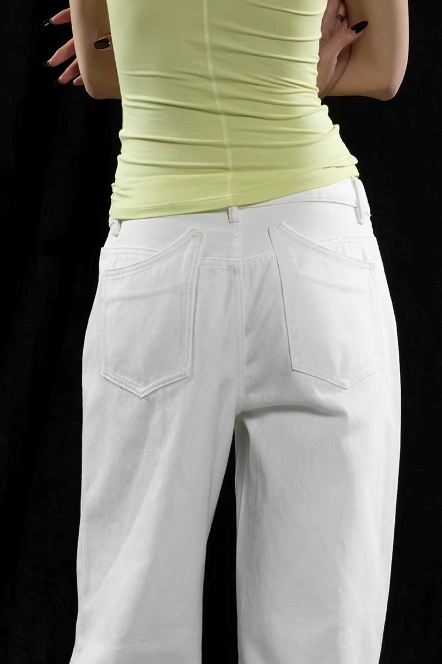 Weiße Mid-Waist Weite Hose