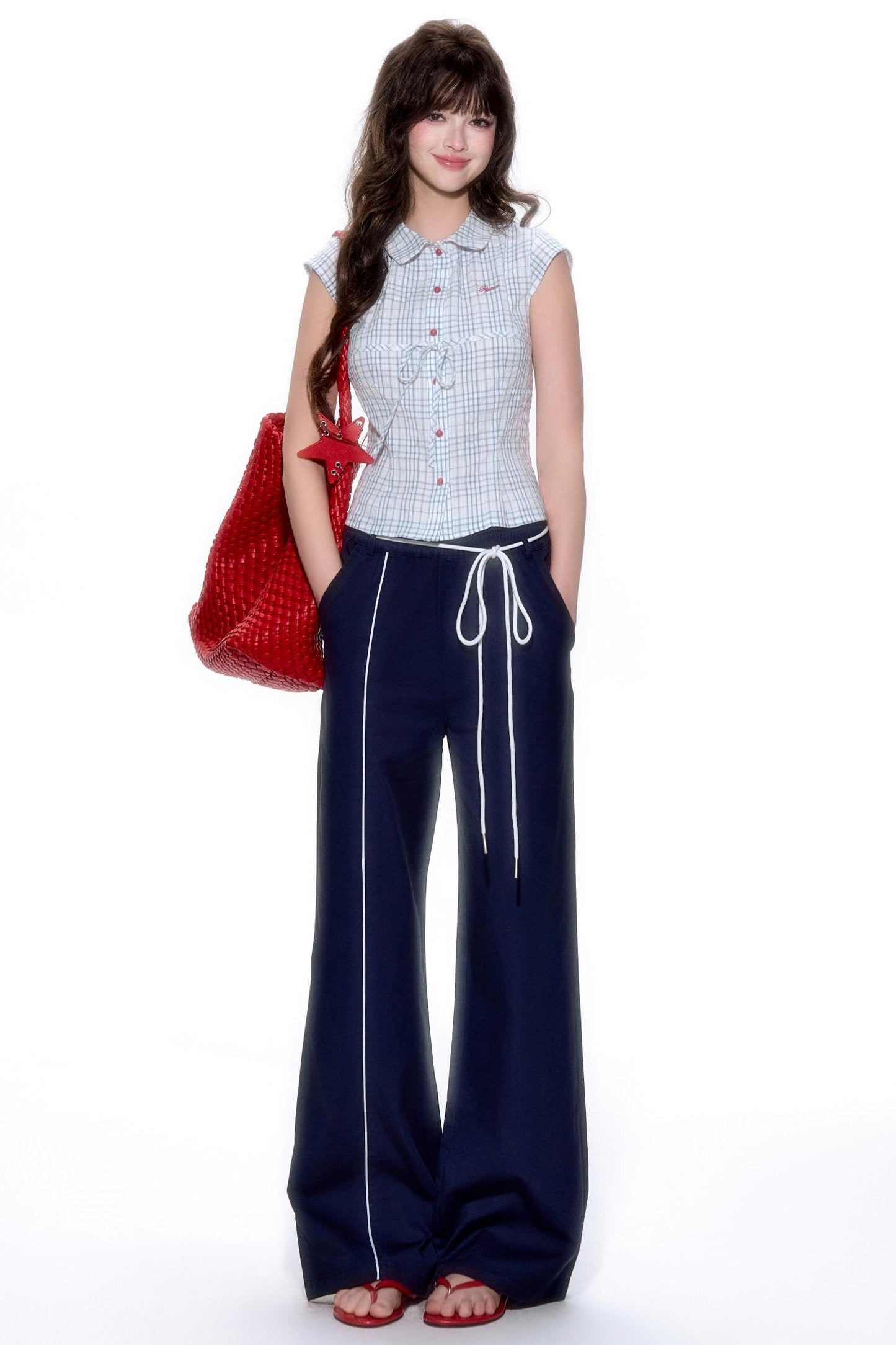 Plaid Short-Sleeve Tie Shirt