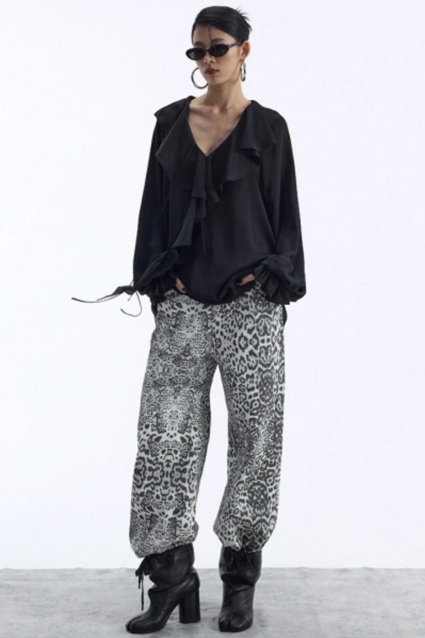 Draped V-Neck Ruffle Top