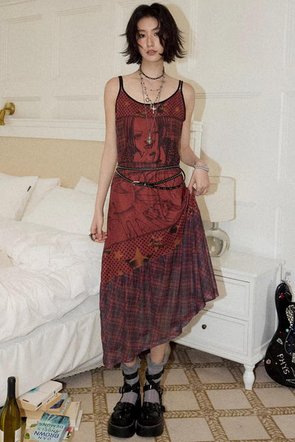 Red Printed Strap Dress