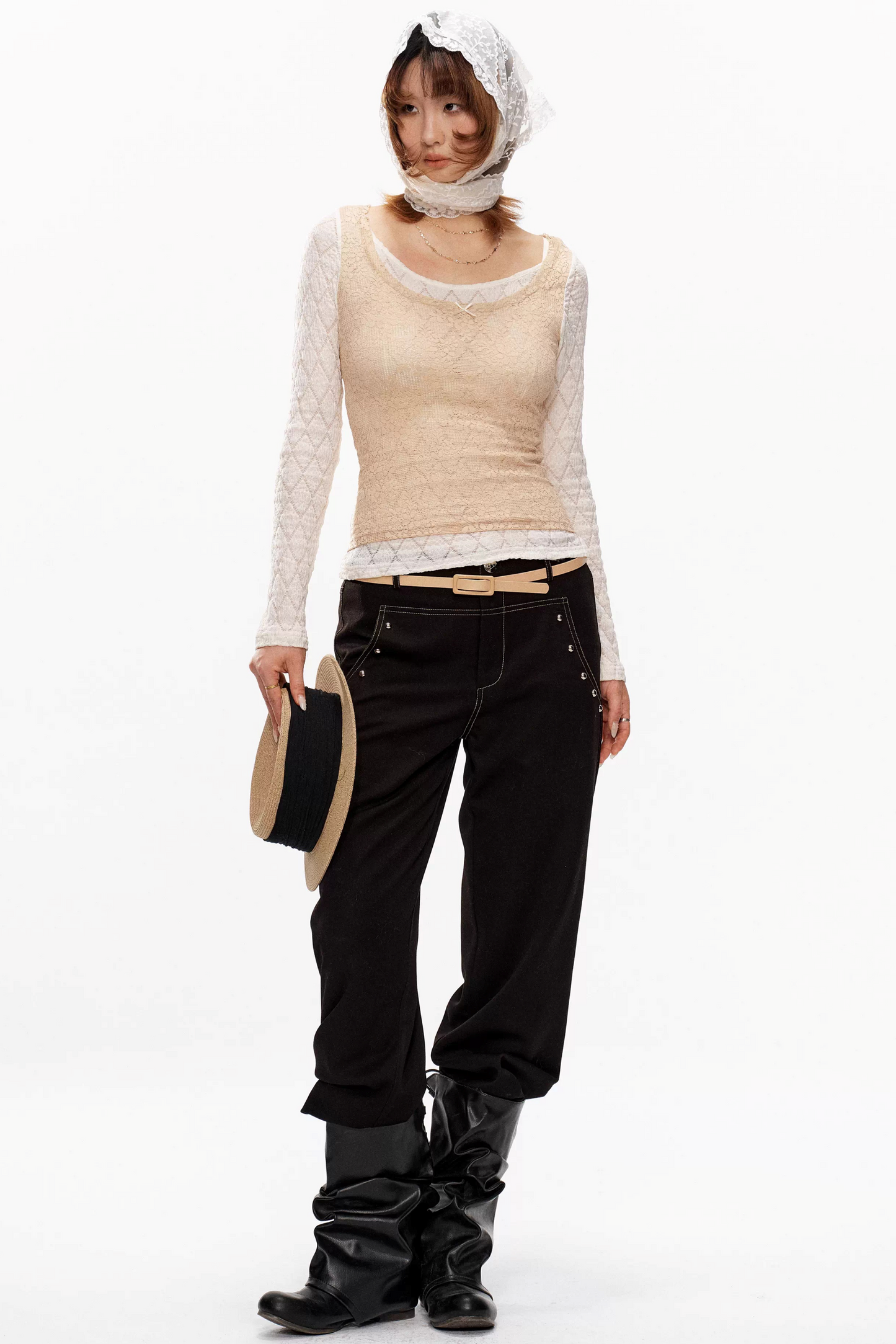 Beige Lace Knit Top