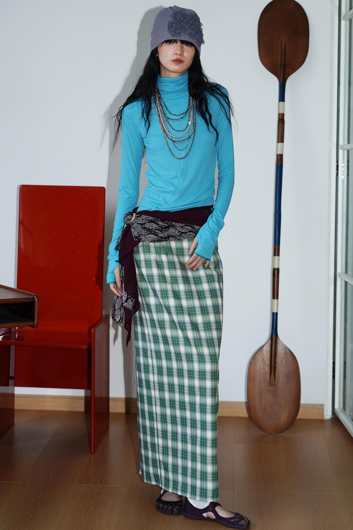 Vintage Long Straight Pleated Skirt