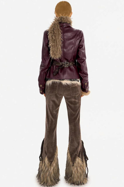 Vintage Leather Fur Collar Jacket