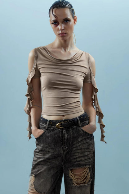 Ruffled Backless Strapless Tee