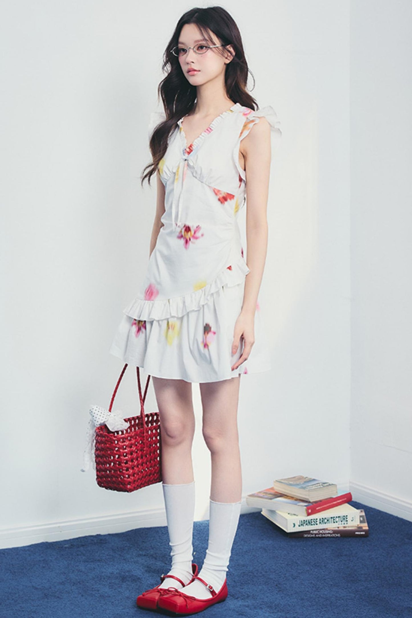 Floral V-Neck Ruffle Dress