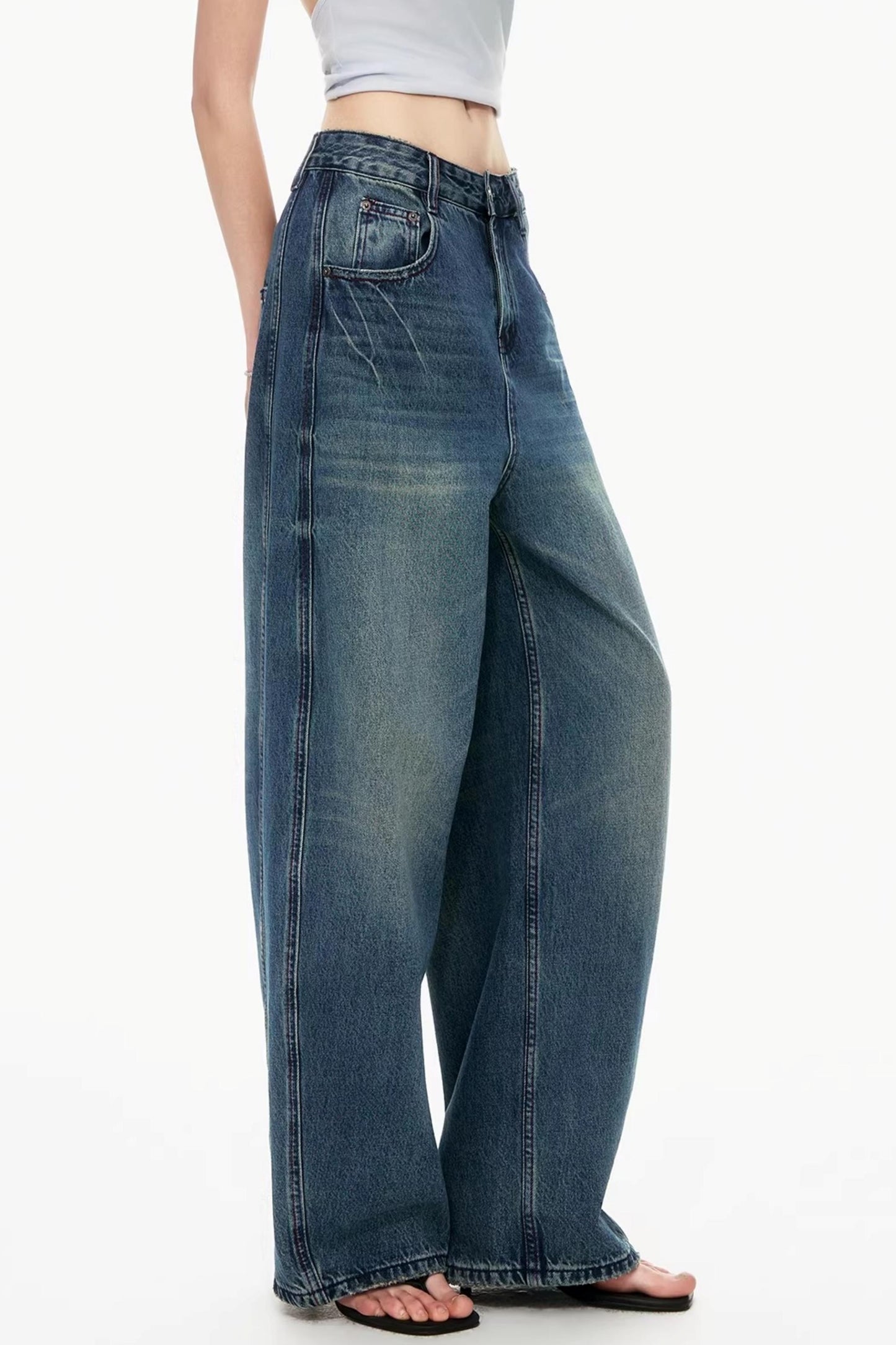 Dunkelblaue Vintage-Hose mit Farbverlauf