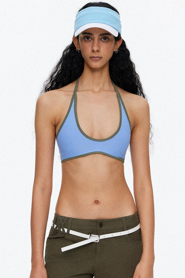 Lace-Up Striped Halter Bikini