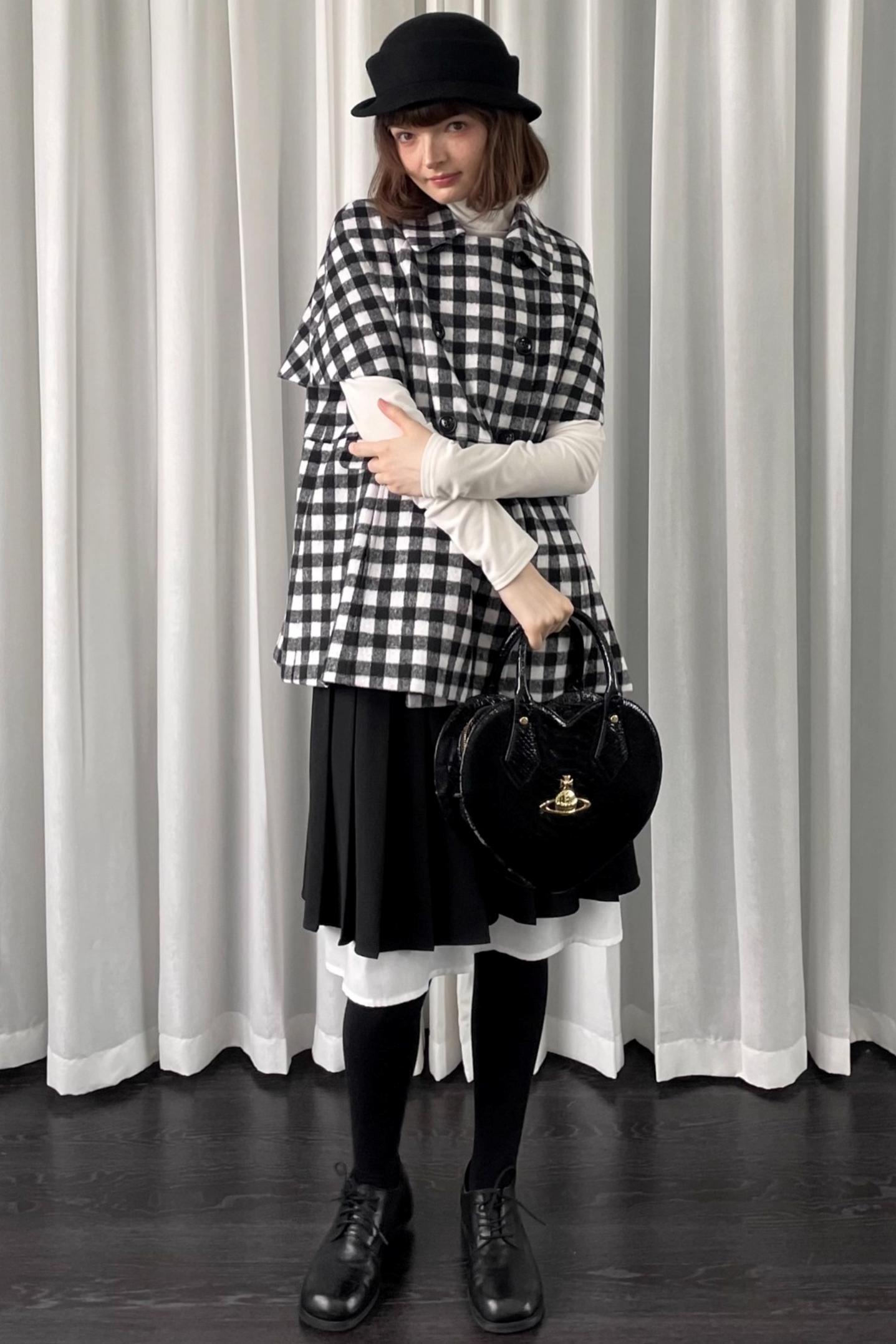 Black Plaid Lapel Woolen Coat
