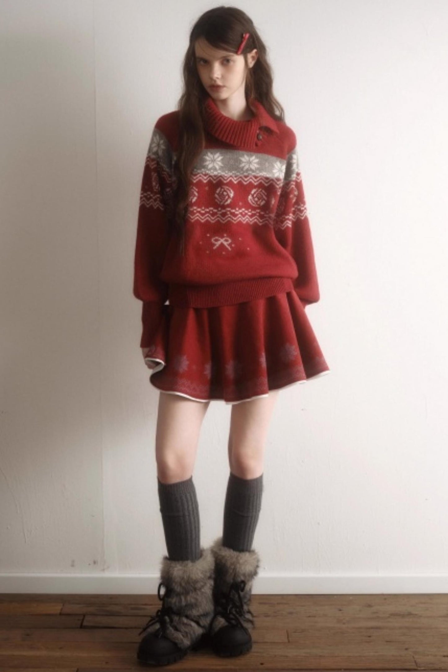 Velvet Cat Patch Wool Sweater Set-Up