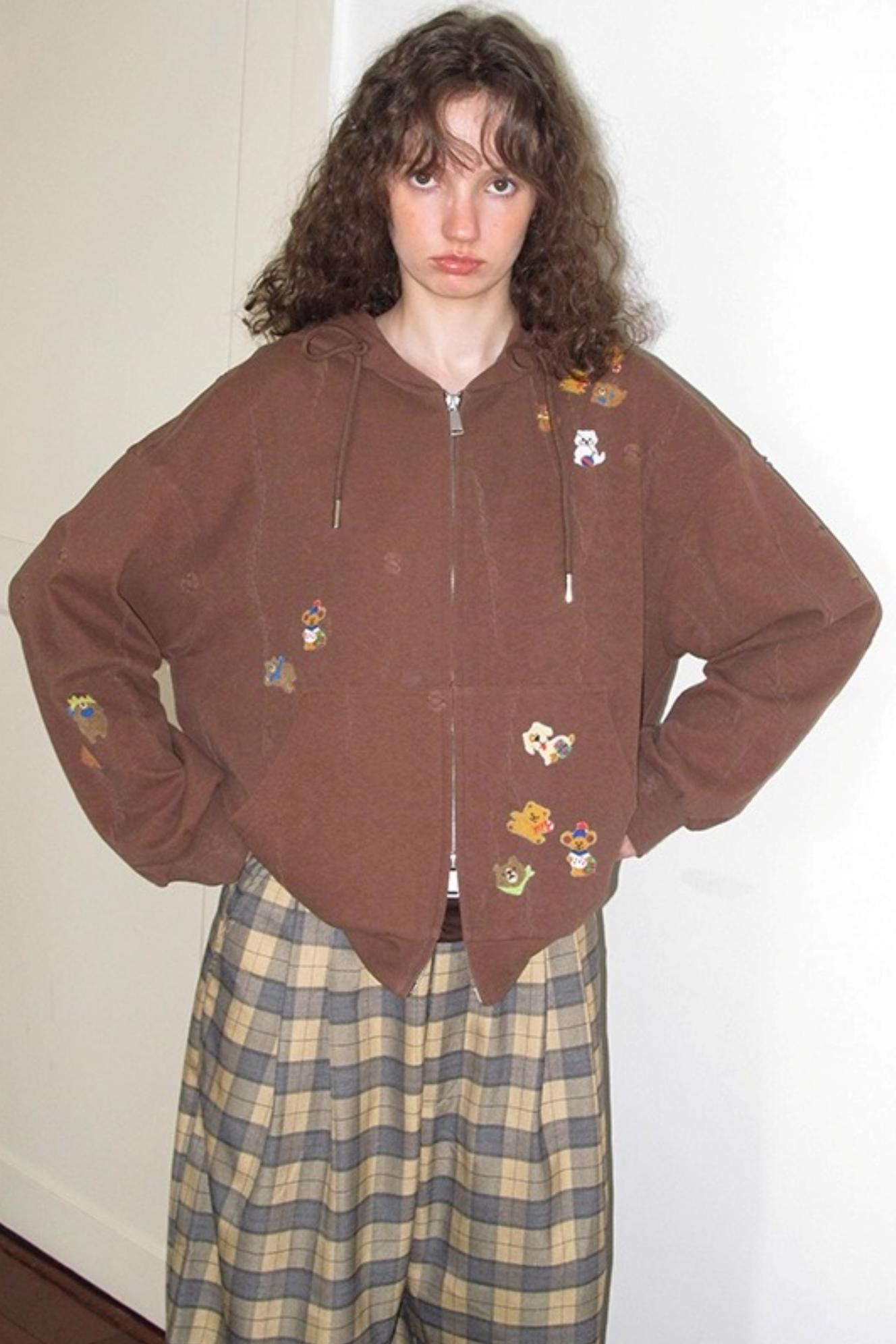 Ceramic Worn Craft Hooded Sweatshirt Coat