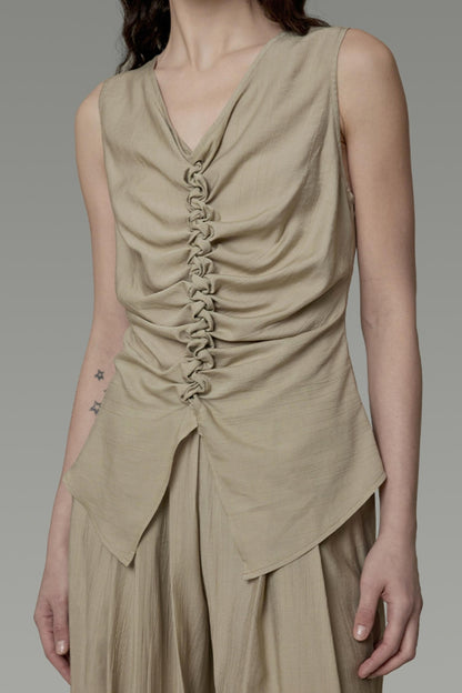 Khaki V-Neck Sleeveless Top