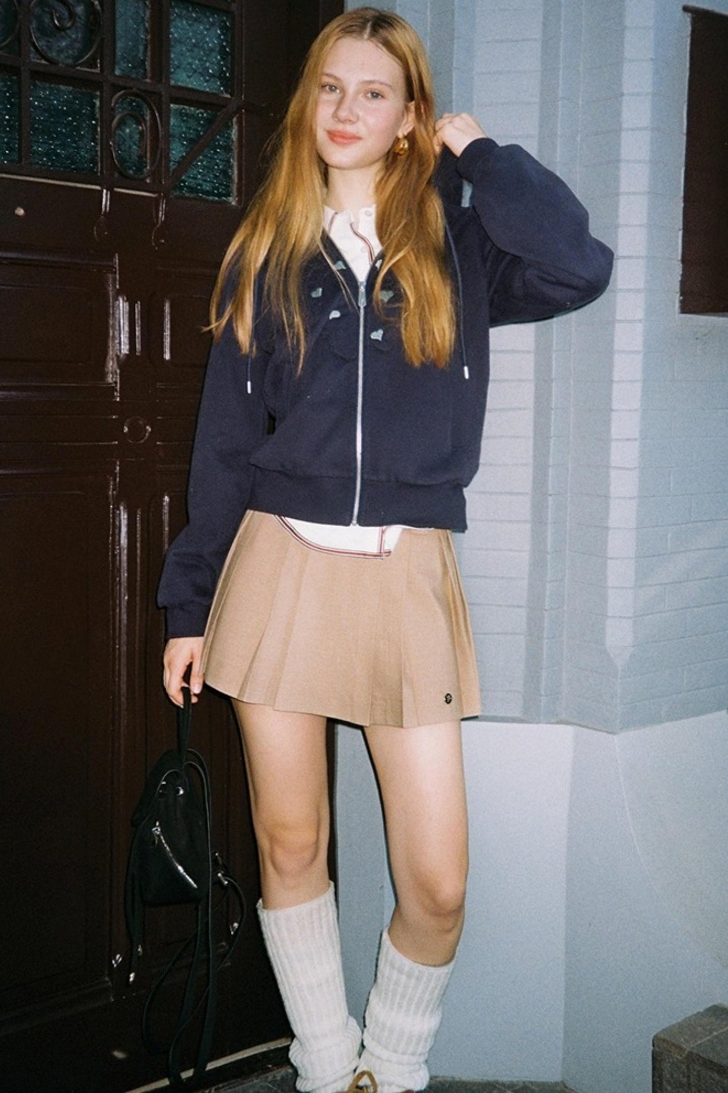 Khaki Retro Pleated Skirt