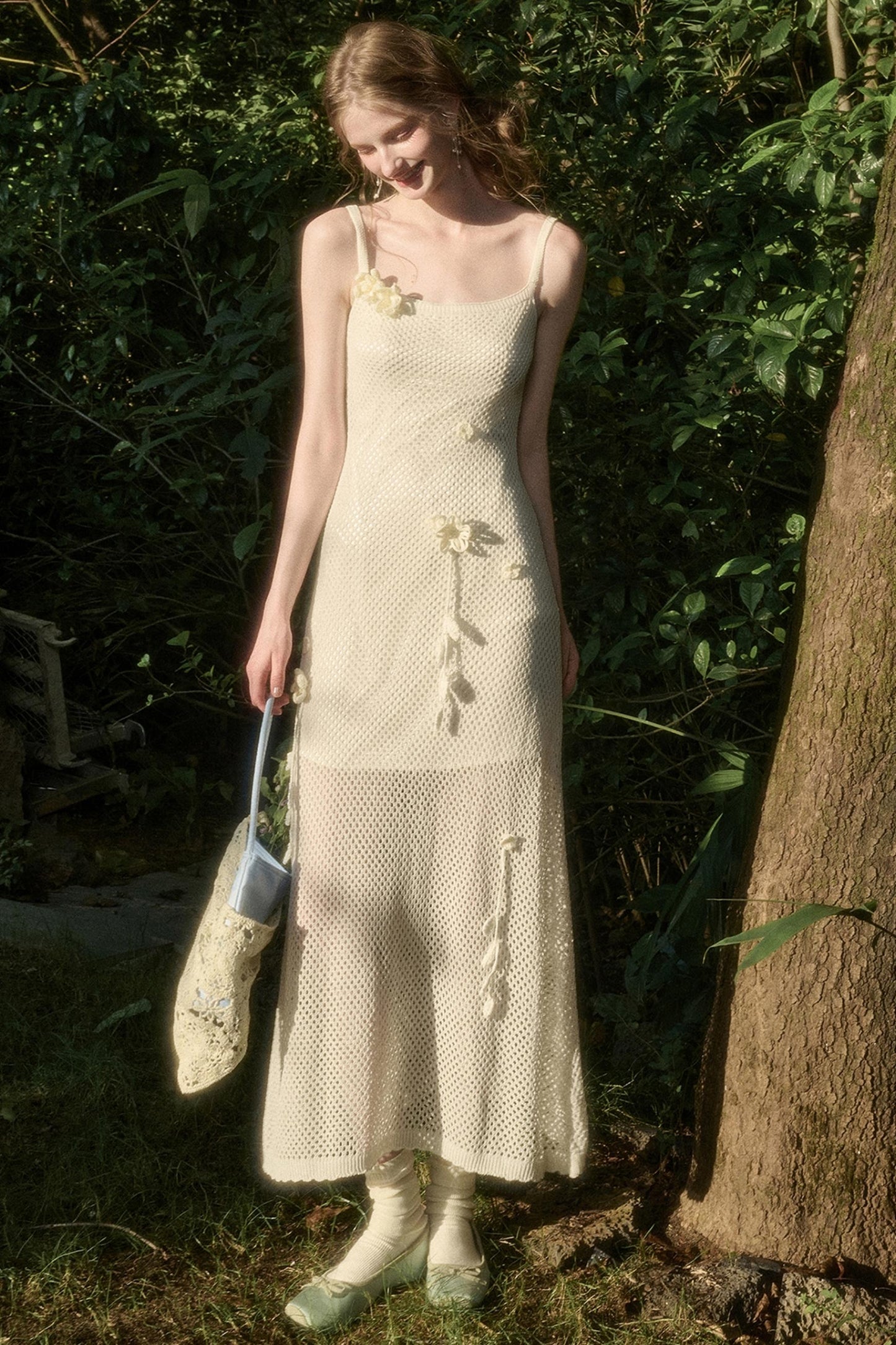 Pure White Floral Knit Dress