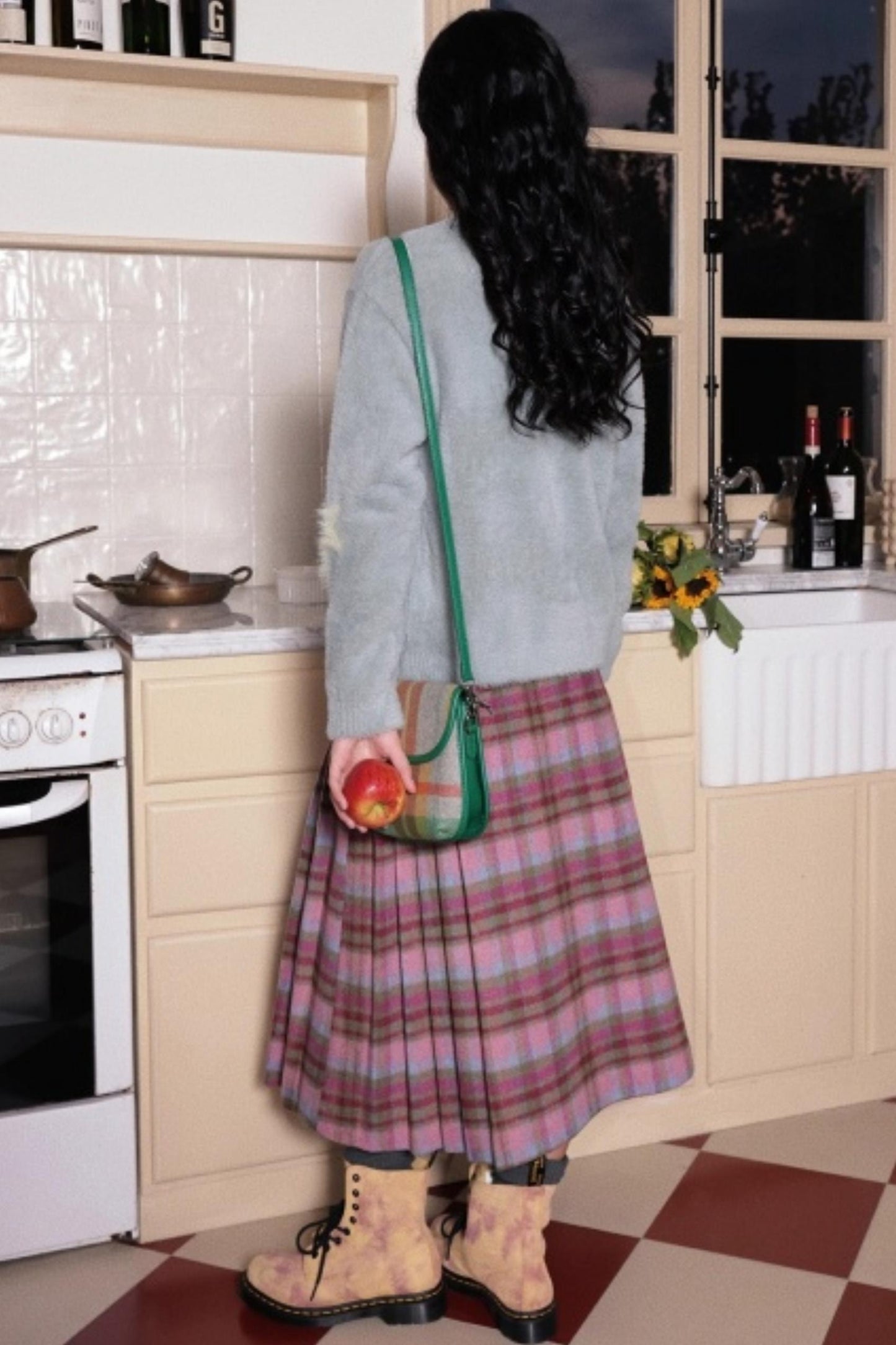 Wool Plaid A-Line Skirt