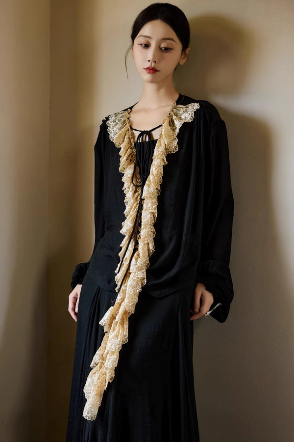 Plant-Dyed Lace Sleeve Shirt Set-Up