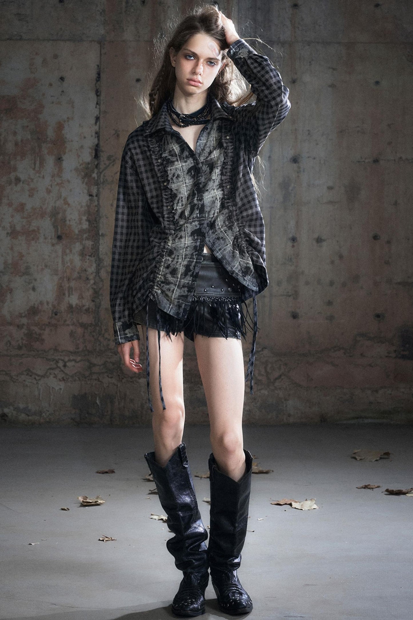 Wander Pleated Distressed Chiffon Shirt