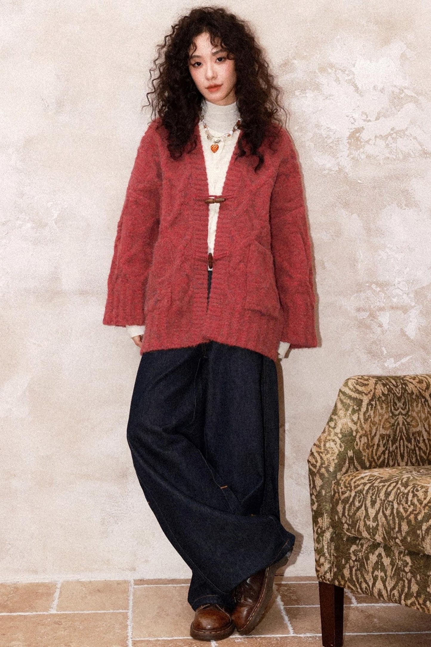 Evening Light Red Knitted Cardigan