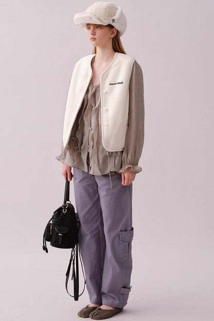 Lyocell Ruffled V-Neck Shirt