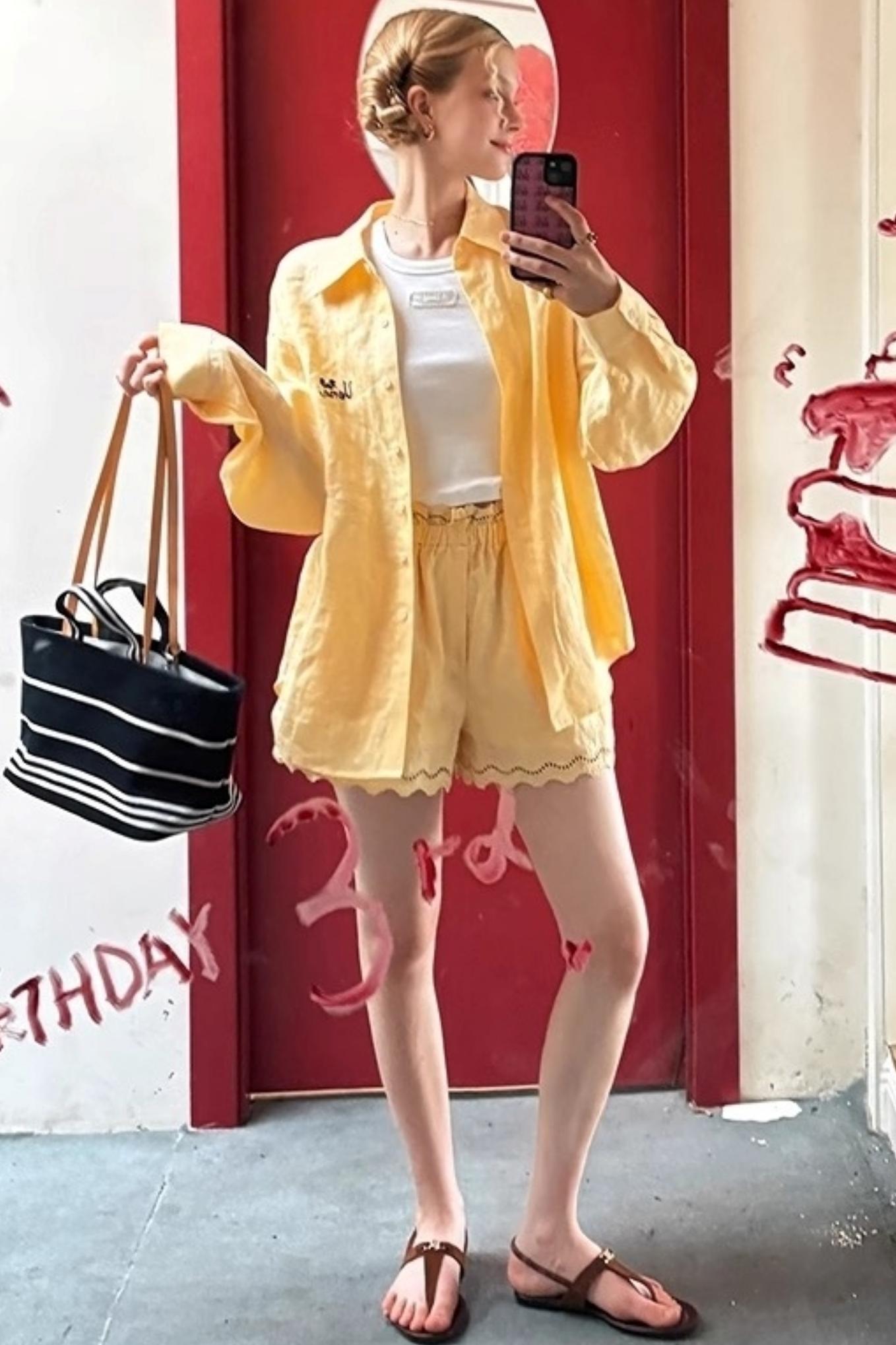 Lace Ensemble Shirt And Shorts Set-Up