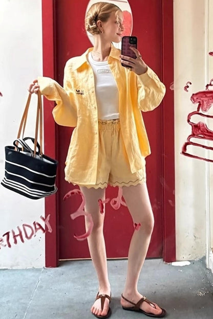 Lace Ensemble Shirt And Shorts Set-Up