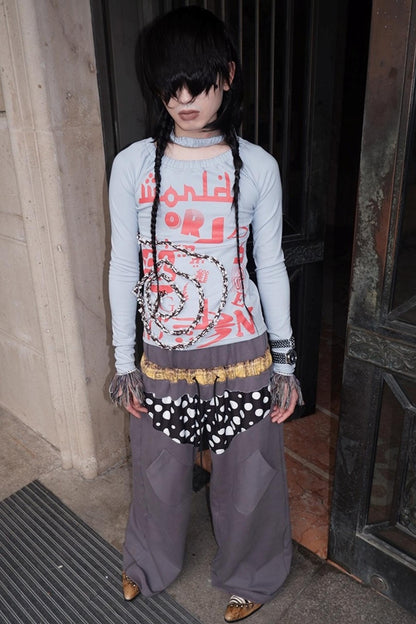 Multi-Waisted Polka Dot Wide-Leg Pants