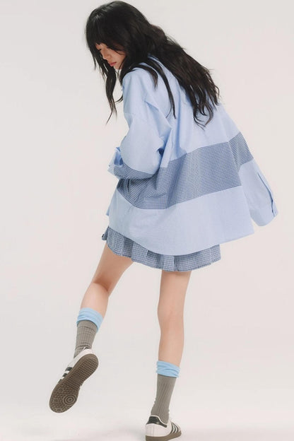 Blue Check Stitch Applique Shirt