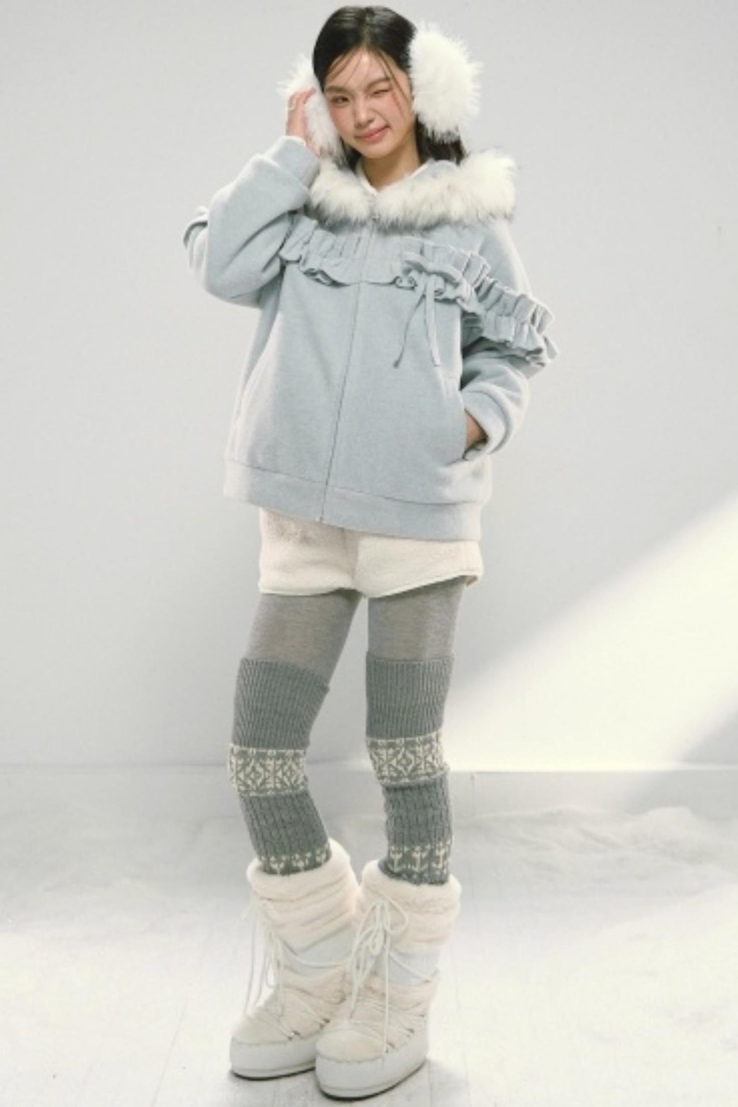 Lace Hooded Cotton Tweed Zip Jacket