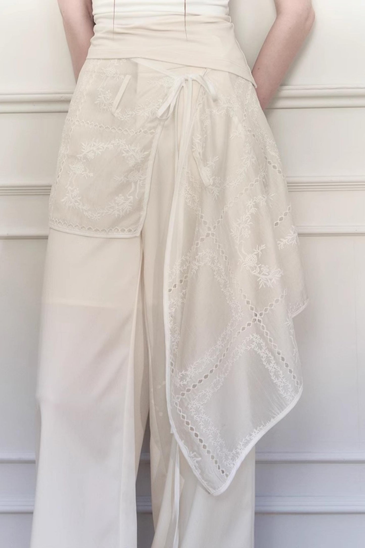 White Lace Wide-Leg Pants