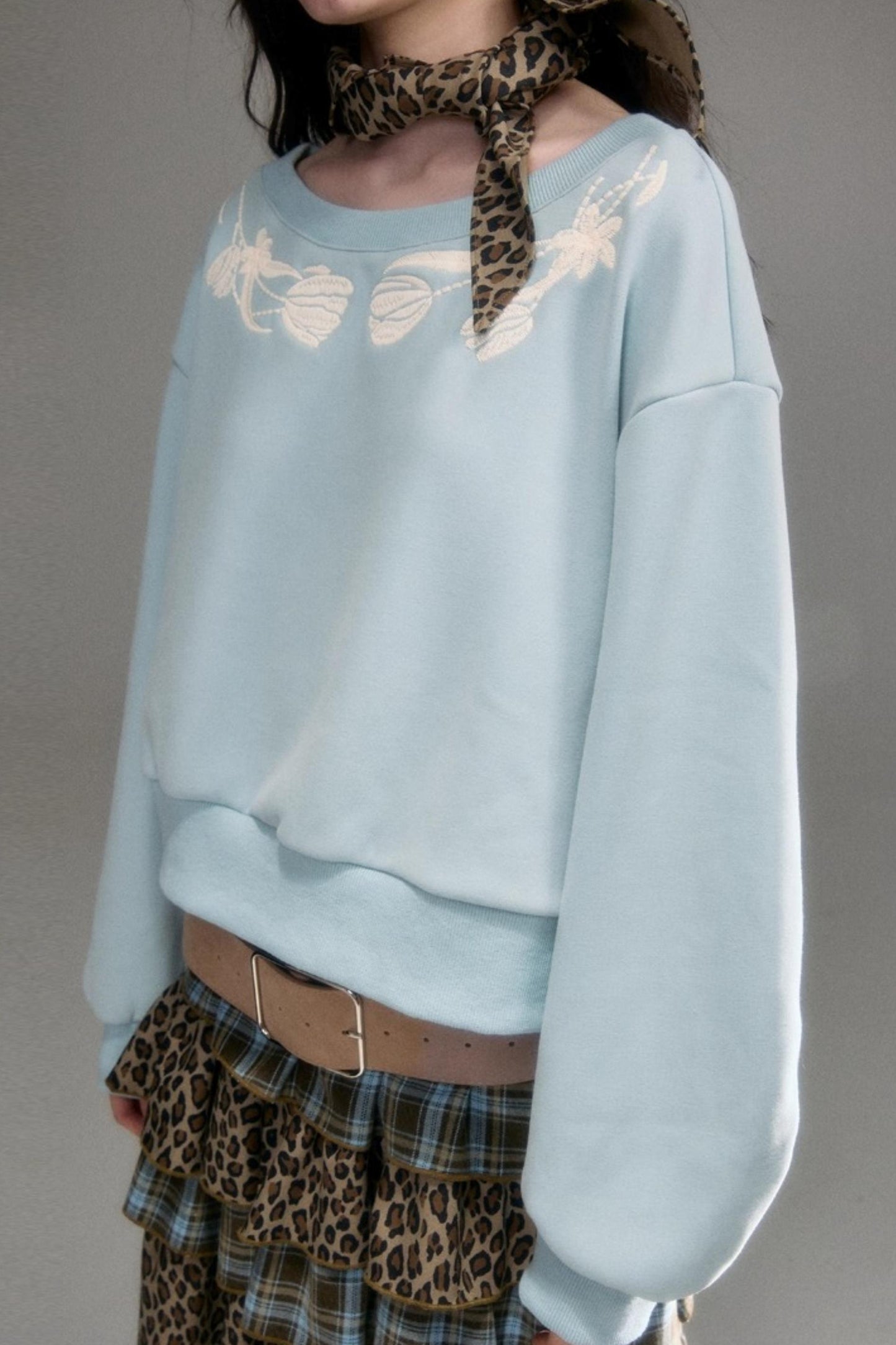 Tulip Embroidery Cloud Sweater