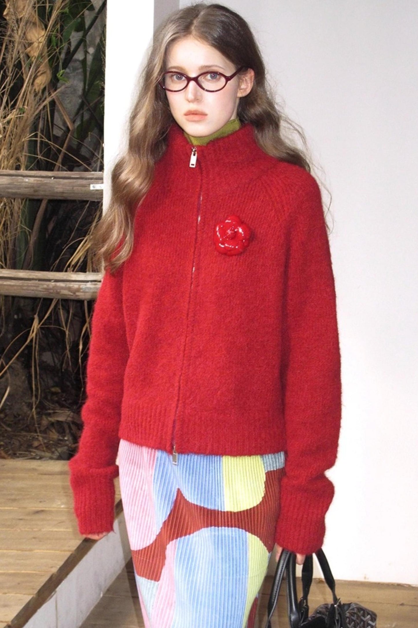 Quetzal Red Alpaca Wool Cardigan