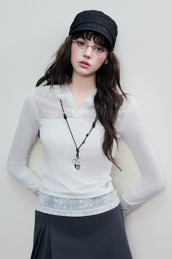 Skeleton Lace Hooded Polo Top
