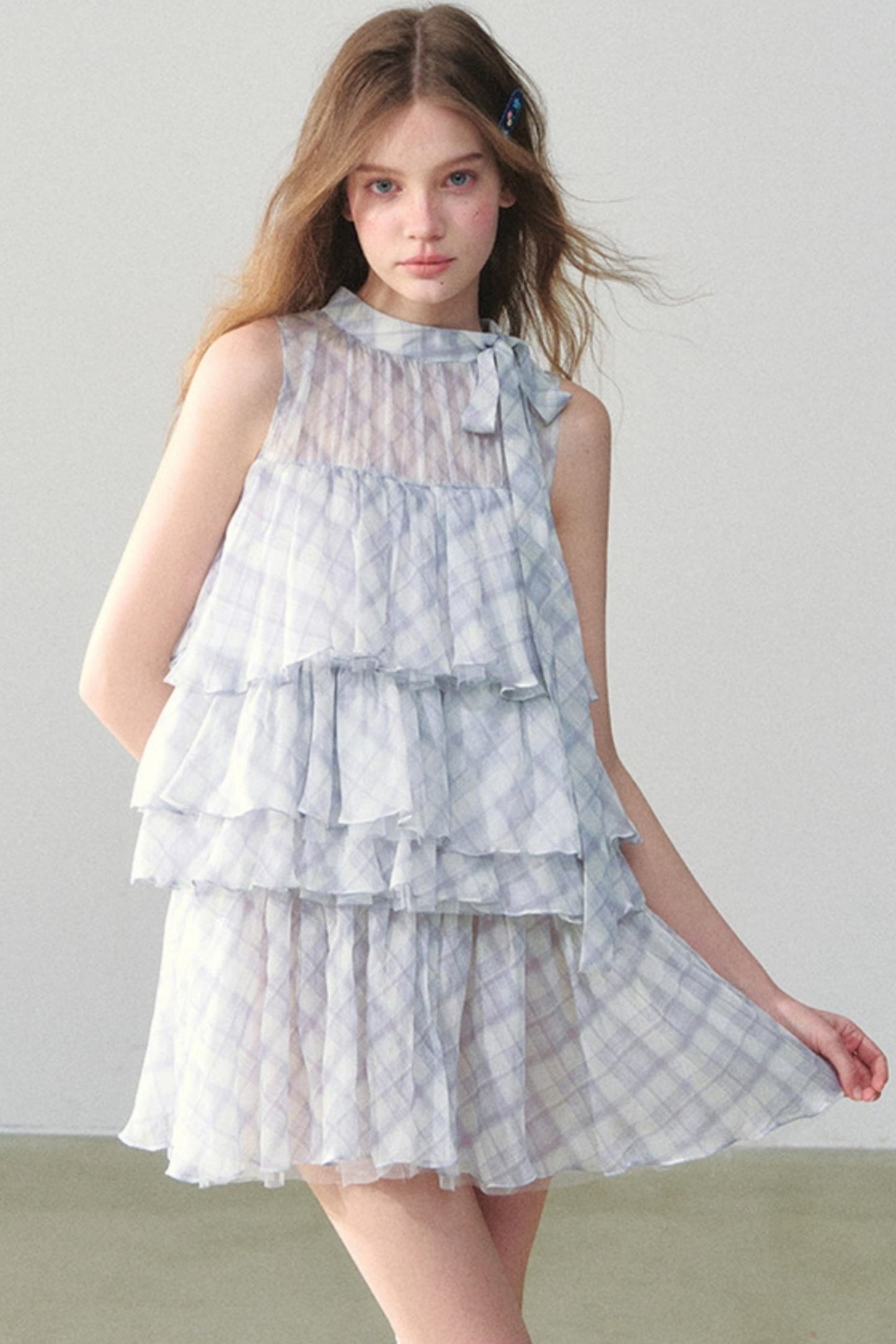 Light Blue Gingham Tutu Dress