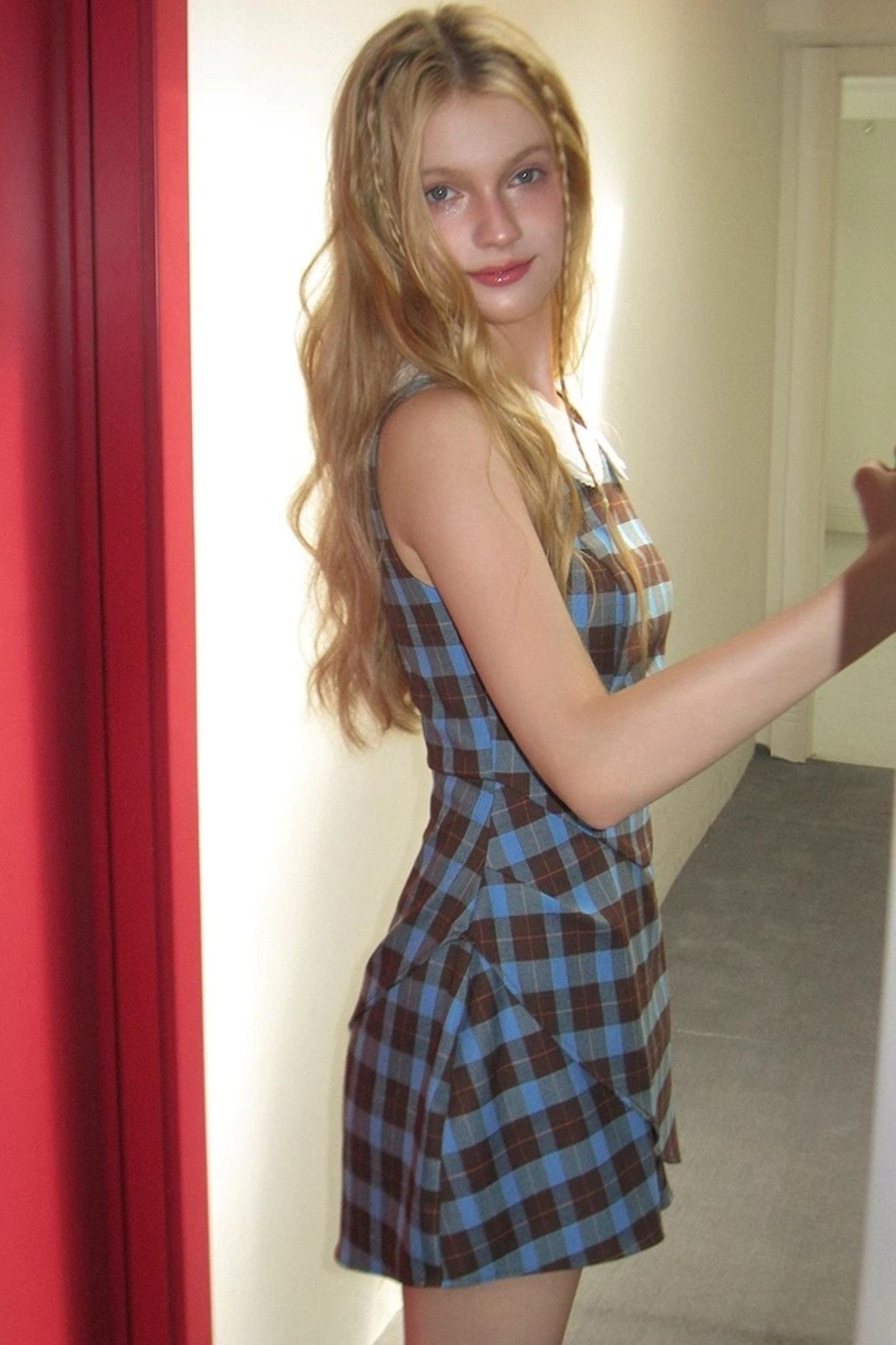 Blue Plaid Sleeveless Dress
