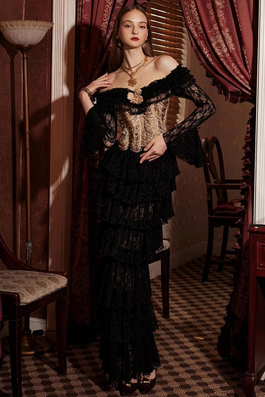 Vintage Court Fishbone Gown Corset Skirt Set-Up