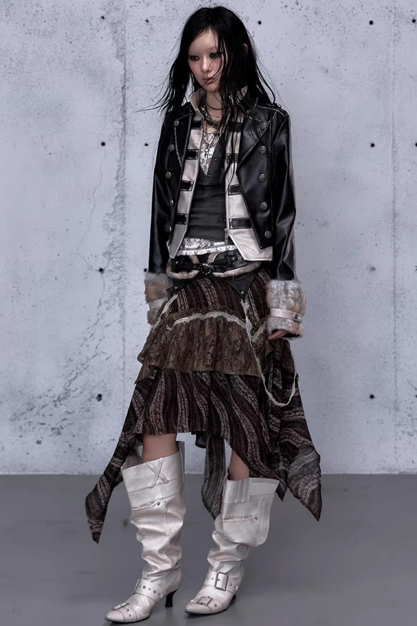 Street Punk Lederjacke im Used-Look