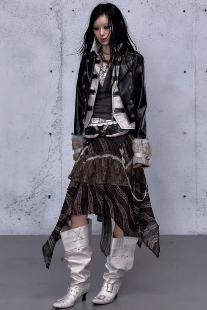 Street Punk Lederjacke im Used-Look