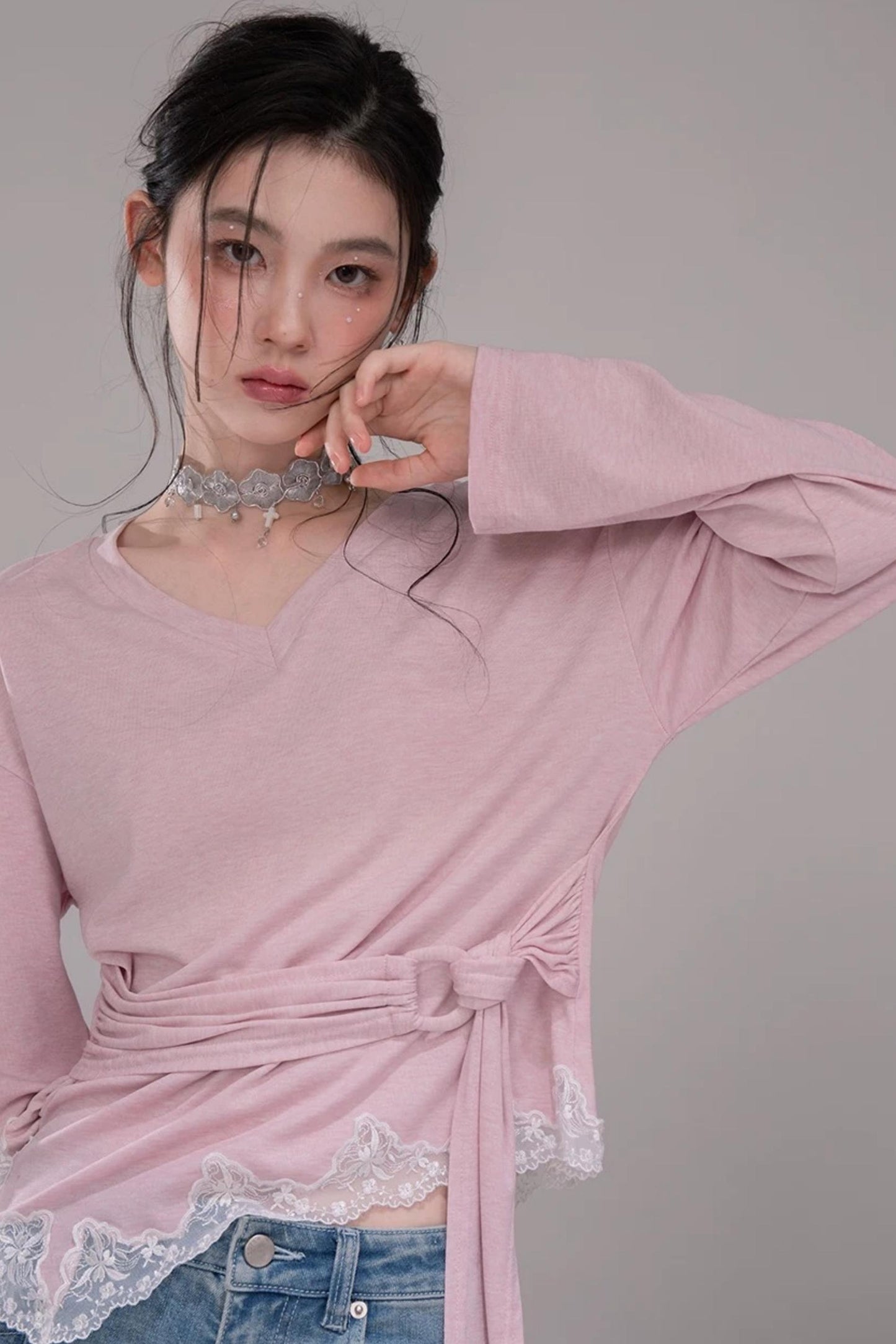 Pink Lyocell Lace Top